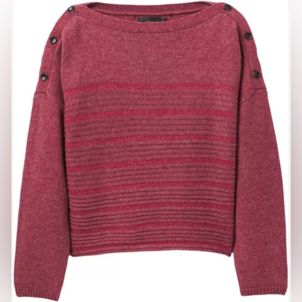 Prana Phono Mauve Cropped Boat Neck Wool Blend Sweater - Size L - Picture 2 of 7